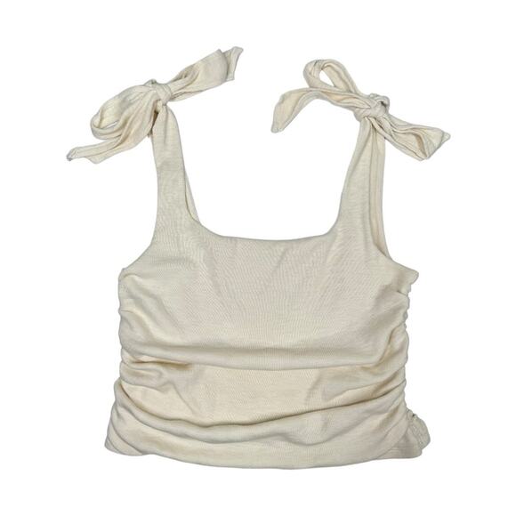 Free People Boulevard Tank Large New Ivory Ruched Tie Shoulder Top Boho Classic - Picture 3 of 8